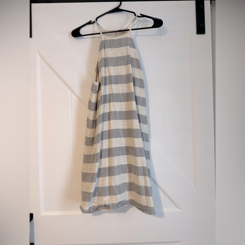 Pink Owl Grey & Cream Striped Sundress